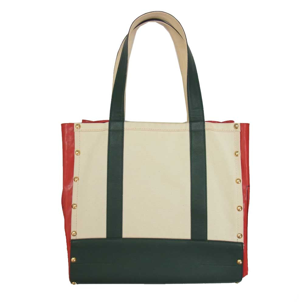 Sacai サカイ S011 THAT BAG キャンバス レザー スタッズ トートバッグ グリーン系【中古】