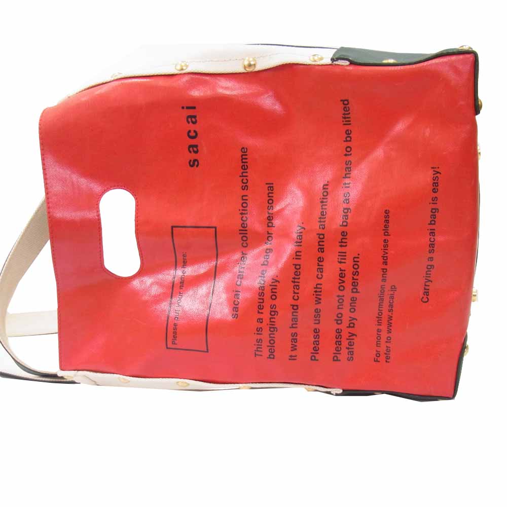 Sacai サカイ S011 THAT BAG キャンバス レザー スタッズ トートバッグ グリーン系【中古】