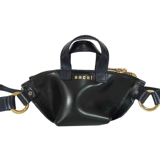 Sacai サカイ 18AW Trapezoid Mini Bag 台形 レザー ミニ ショルダーバッグ ブラック系【美品】【中古】