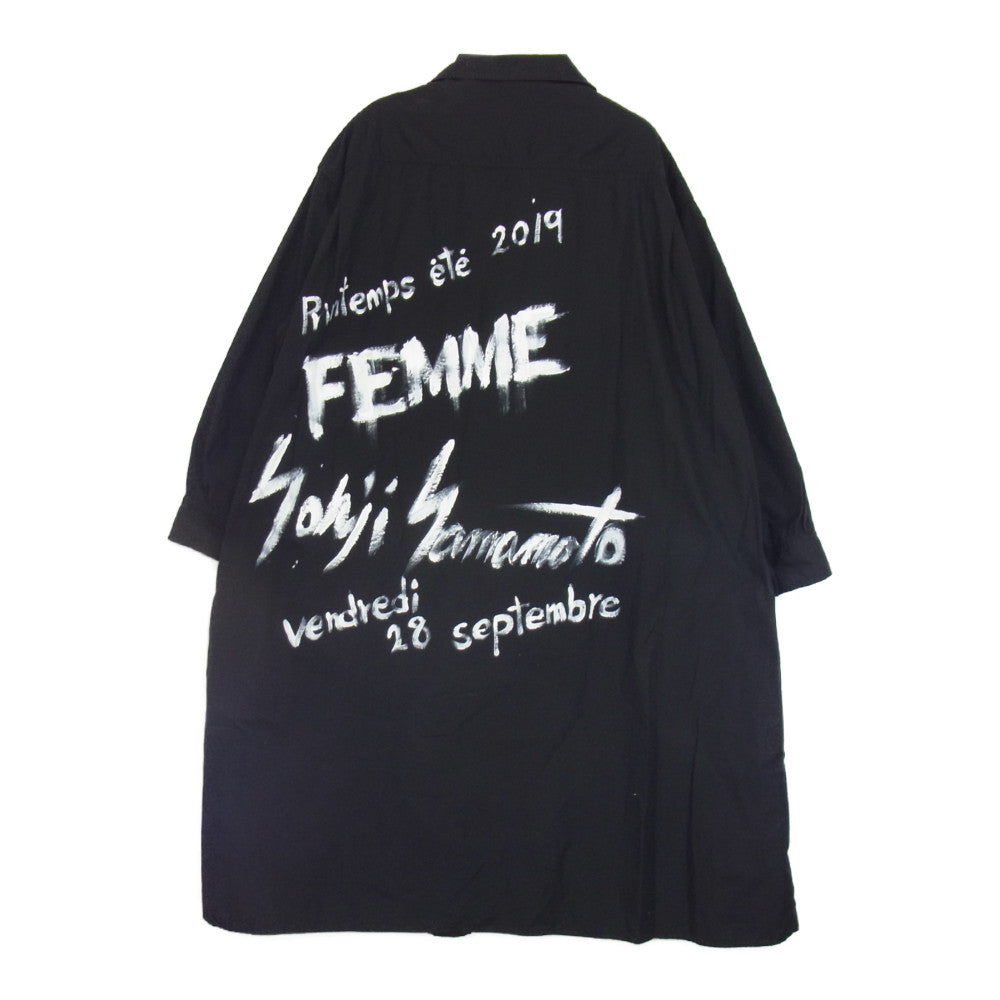 Yohji Yamamoto ヨウジヤマモト  +NOIR プリュスノアール 19SS HN-C07-001 バックプリント ロングシャツ ブラウス ブラック系 1【中古】