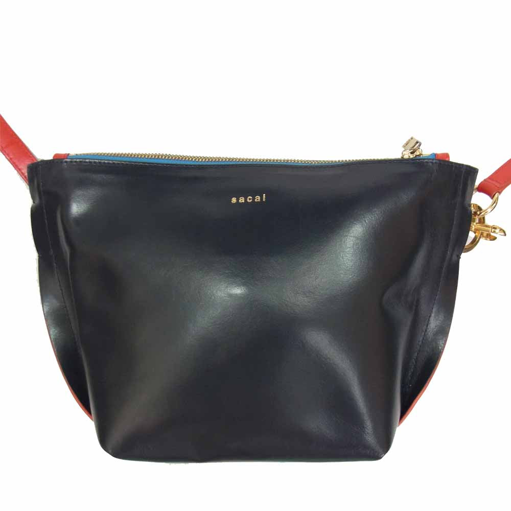Sacai サカイ Trapezoid 2way 台形 レザー ショルダー ハンドバッグ ネイビー系【中古】