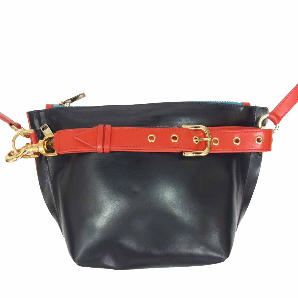 Sacai サカイ Trapezoid 2way 台形 レザー ショルダー ハンドバッグ ネイビー系【中古】