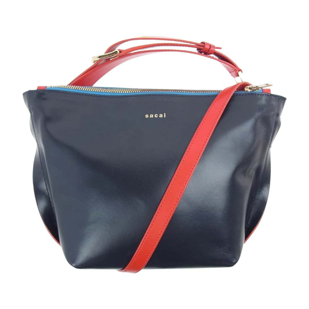 Sacai サカイ Trapezoid 2way 台形 レザー ショルダー ハンドバッグ ネイビー系【中古】