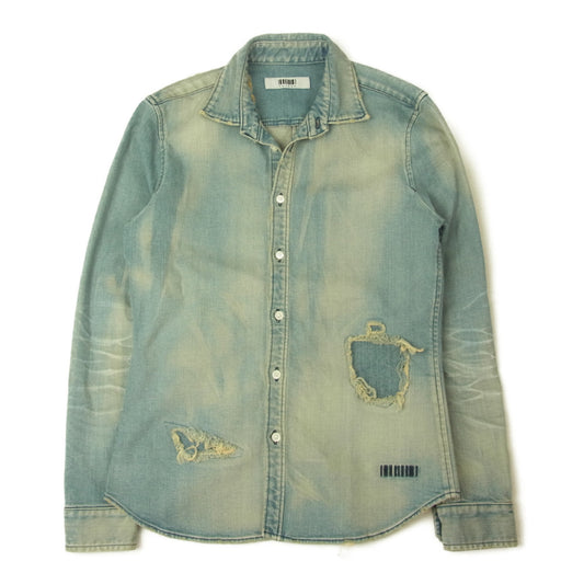 フィルコッド F20S340 Damage Denim Shirts ダメージ加工 長袖 デニムシャツ インディゴブルー系 S【中古】