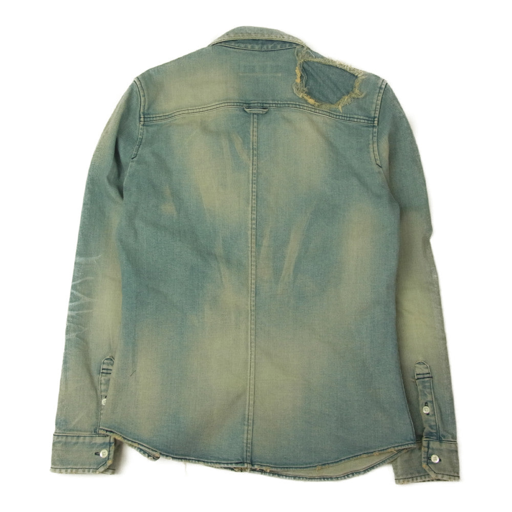 フィルコッド F20S340 Damage Denim Shirts ダメージ加工 長袖 デニムシャツ インディゴブルー系 S【中古】
