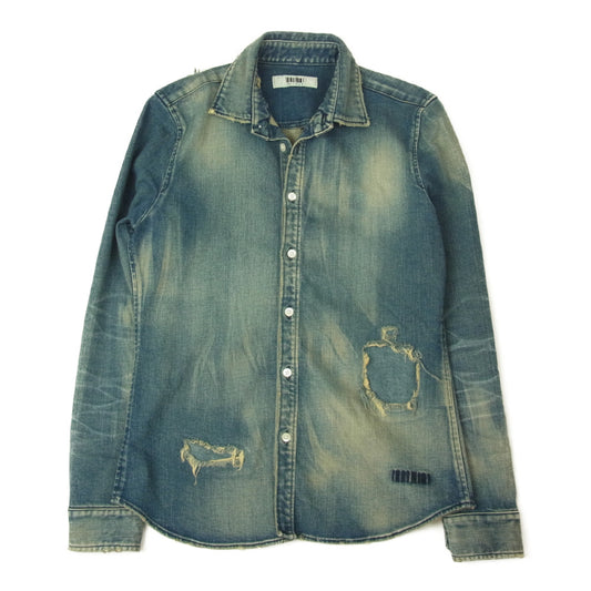 フィルコッド F20S340 Damage Denim Shirts ダメージ加工 長袖 デニムシャツ インディゴブルー系 S【中古】