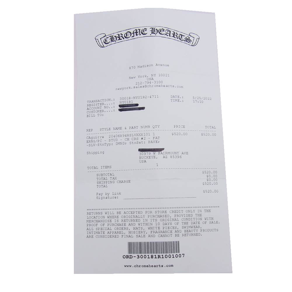 CHROME HEARTS クロムハーツ（原本無） CH CRS 2 FAT P/DIA  CH クロス ファット パヴェ ダイヤ スタッド ピアス シルバー系【中古】