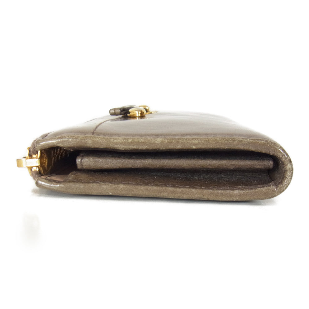 PRADA プラダ レザー リボン L字 ファスナー ジップ ウォレット 長財布 グレー系【中古】