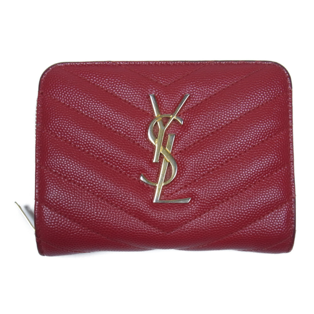SAINT LAURENT サンローラン 403723 YSL ロゴ キルティング コンパクト ウォレット レッド系【中古】