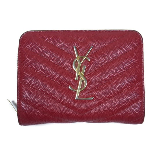 SAINT LAURENT サンローラン 403723 YSL ロゴ キルティング コンパクト ウォレット レッド系【中古】