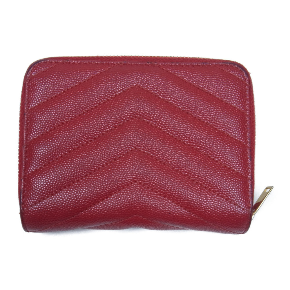 SAINT LAURENT サンローラン 403723 YSL ロゴ キルティング コンパクト ウォレット レッド系【中古】