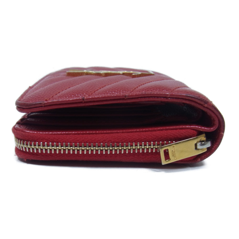 SAINT LAURENT サンローラン 403723 YSL ロゴ キルティング コンパクト ウォレット レッド系【中古】
