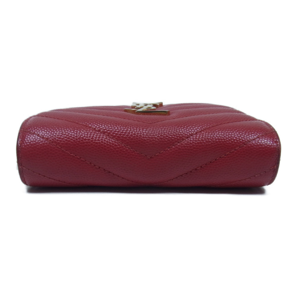 SAINT LAURENT サンローラン 403723 YSL ロゴ キルティング コンパクト ウォレット レッド系【中古】
