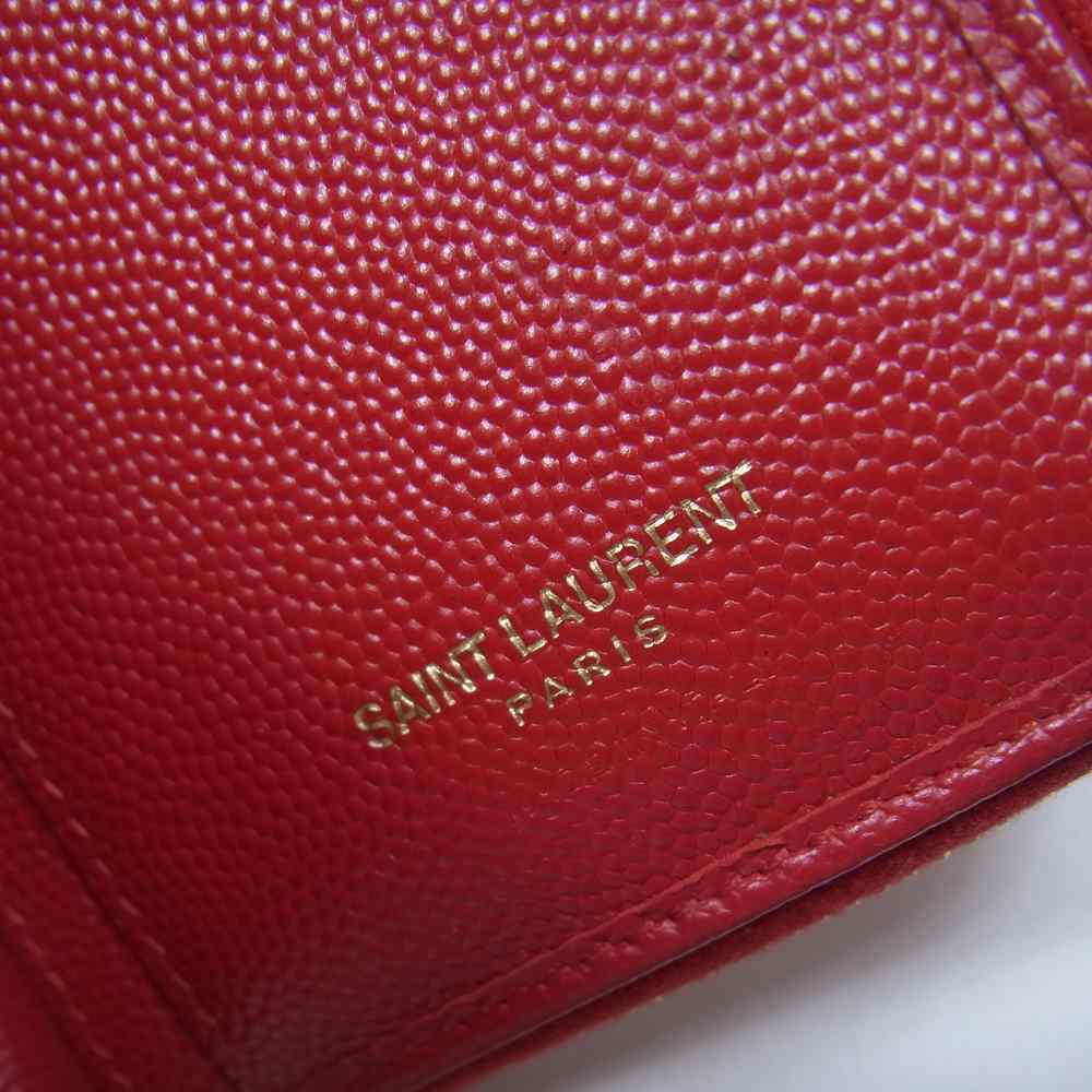 SAINT LAURENT サンローラン 403723 YSL ロゴ キルティング コンパクト ウォレット レッド系【中古】
