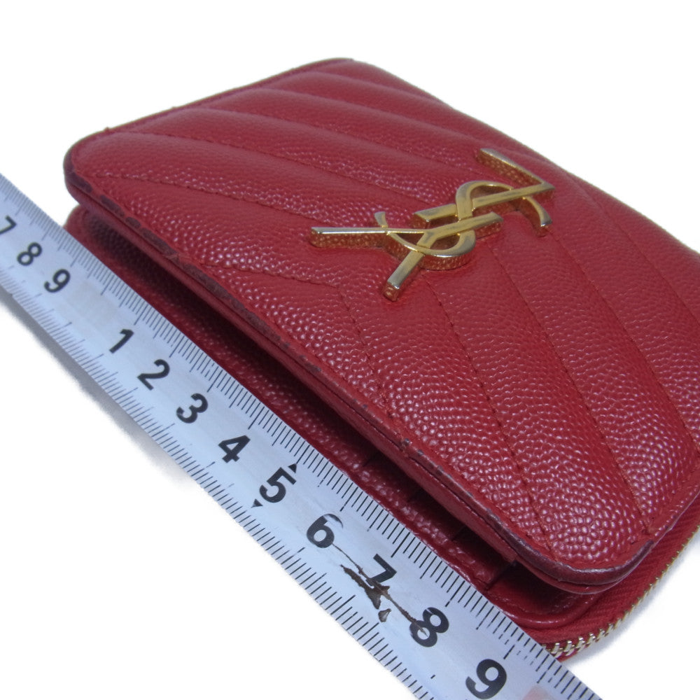 SAINT LAURENT サンローラン 403723 YSL ロゴ キルティング コンパクト ウォレット レッド系【中古】