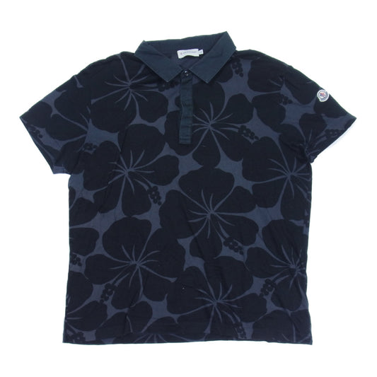 MONCLER モンクレール ハイビスカス 総柄 ポロ シャツ ブラック系 L【中古】
