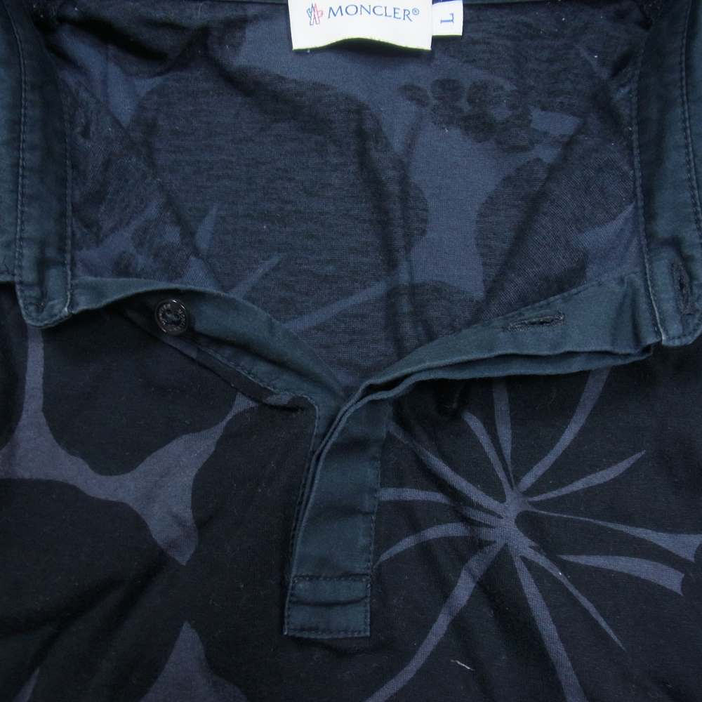 MONCLER モンクレール ハイビスカス 総柄 ポロ シャツ ブラック系 L【中古】