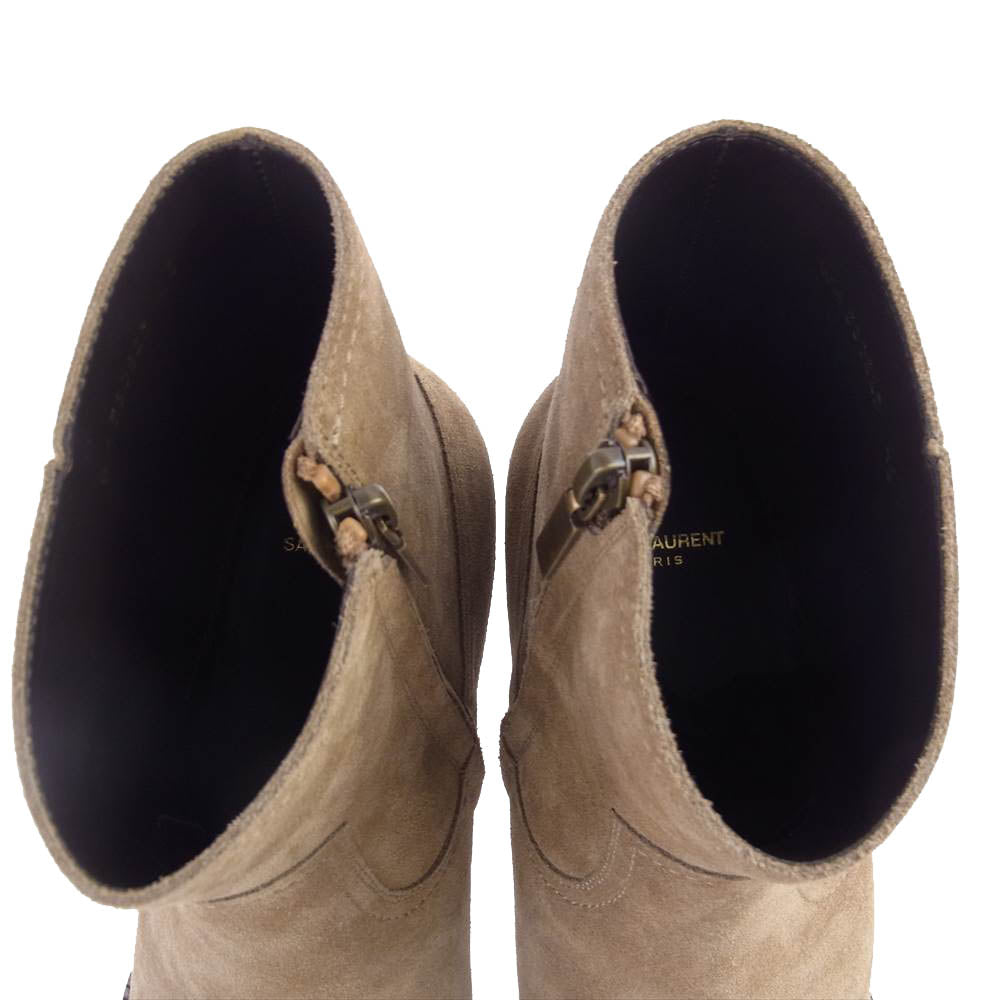 SAINT LAURENT サンローラン 530825 ルーカス サイドジップ スエード ブーツ ベージュ系 46【極上美品】【中古】