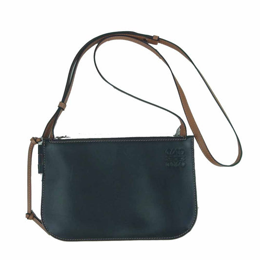 LOEWE ロエベ Gate Double Zip Pouch ゲート ダブル ジップ ポーチ レザー ショルダー バッグ ブラック系 ブラウン系【中古】