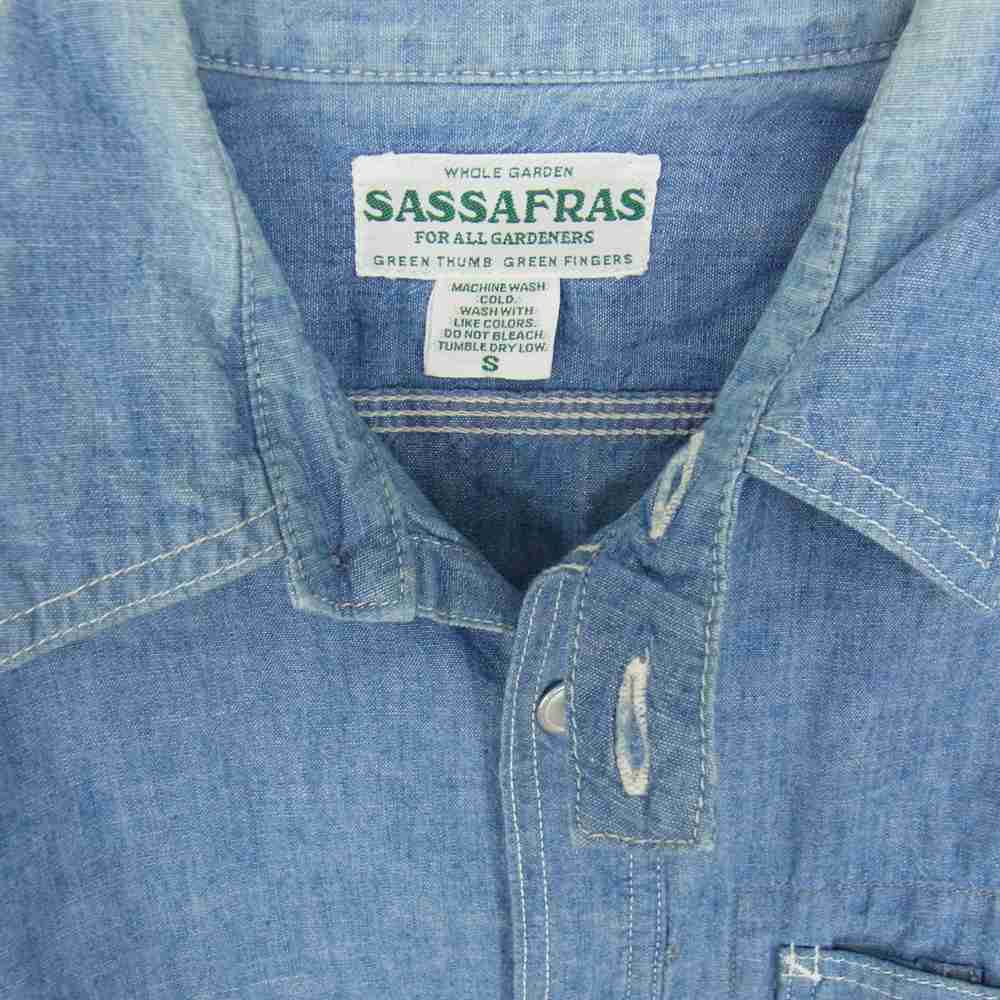SASAFRAS ササフラス コットン シャンブレ― シャツ 半袖 ブルー系 S【中古】