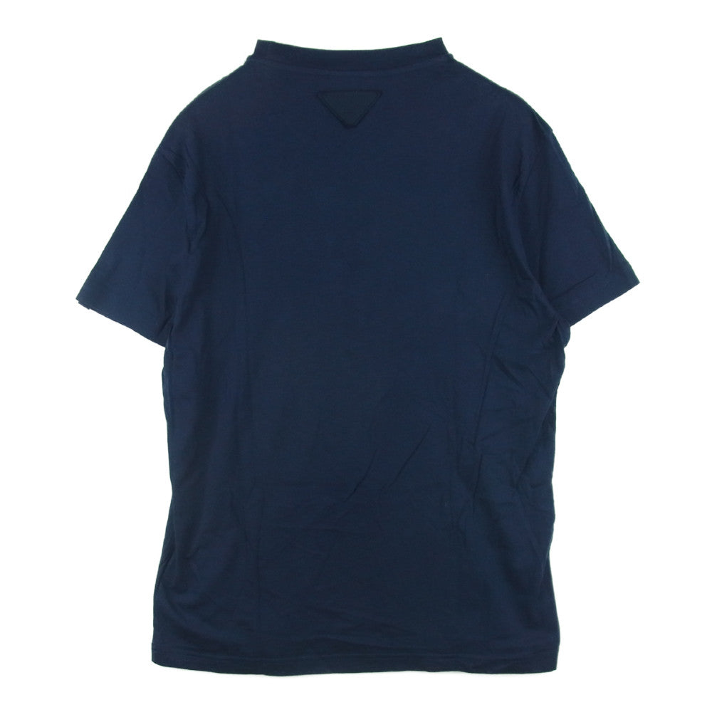 PRADA プラダ UJM492 S181 ILK 国内正規品 三角プレート パッチ クルーネック 半袖 Tシャツ カットソー ダークネイビー系 M【中古】