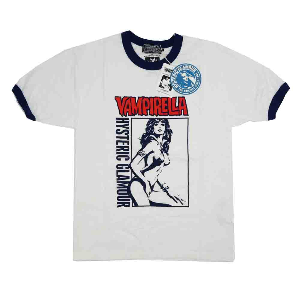 HYSTERIC GLAMOUR ヒステリックグラマー 22SS 02222CT02 VAMPIRELLA HYSTERIC ISSUE ヴァンピレラ ガールプリント 半袖 リンガー Tシャツ ホワイト系 S【美品】【中古】