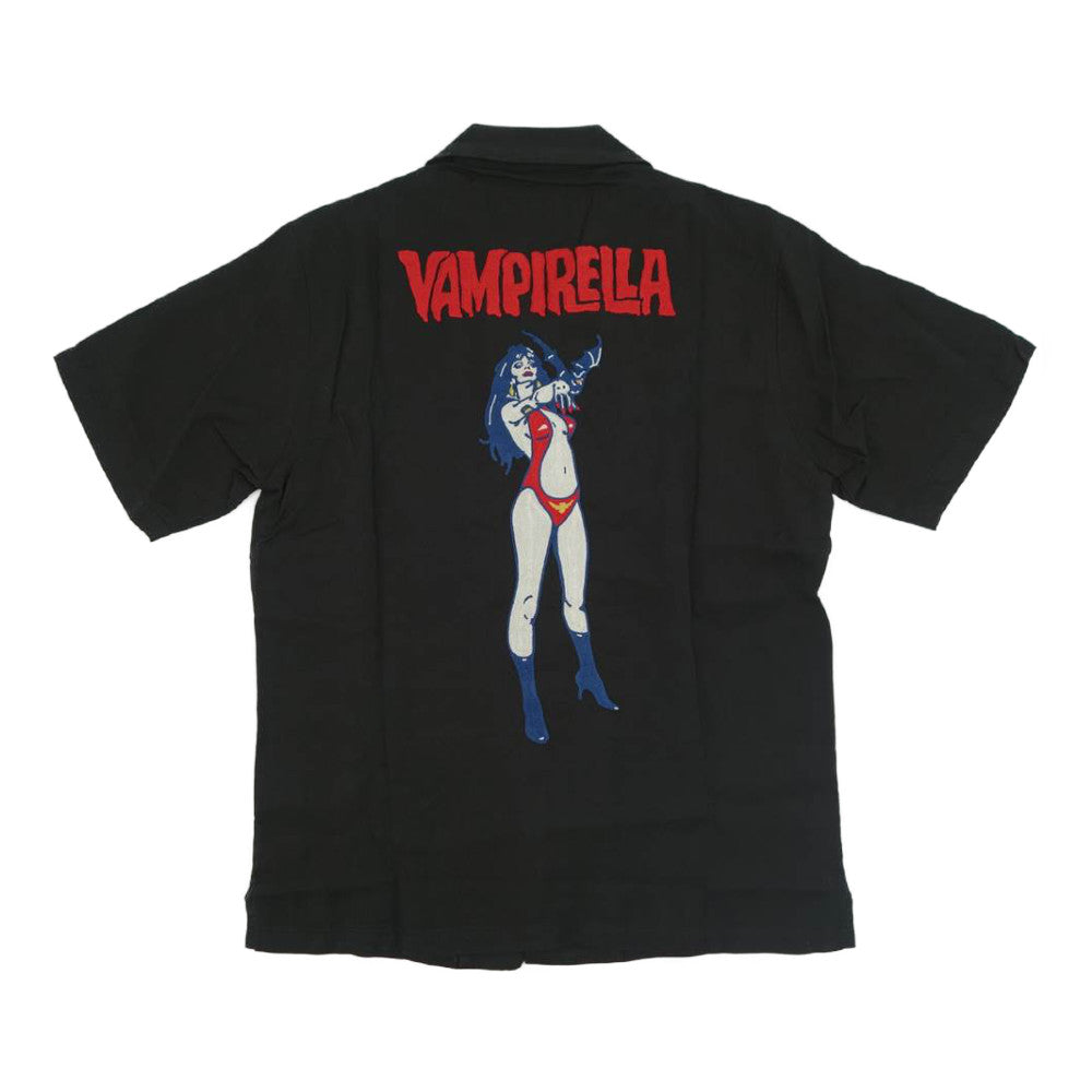 HYSTERIC GLAMOUR ヒステリックグラマー 22SS 02222AH04 VAMPIRELLA 刺繍 オープンカラー レーヨン ボウリング シャツ ブラック系 S【美品】【中古】