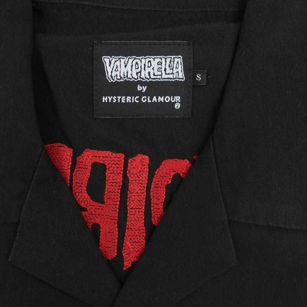 HYSTERIC GLAMOUR ヒステリックグラマー 22SS 02222AH04 VAMPIRELLA 刺繍 オープンカラー レーヨン ボウリング シャツ ブラック系 S【美品】【中古】