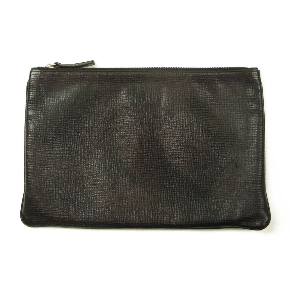 JIL SANDER ジルサンダー イタリア製 レザー ジップ クラッチバッグ ブラック系【中古】
