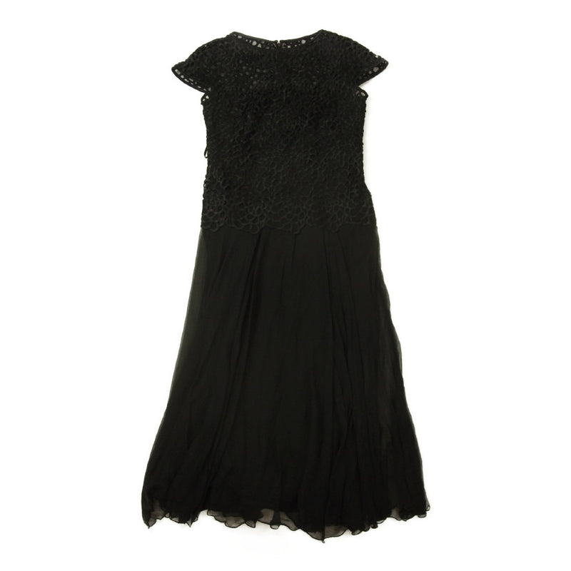 タダシショージ AGP1380MD GUIPURE LACE AND CHIFFON DRESS ギピュールレース シルク シフォン ロング ドレス ブラック系 6【中古】