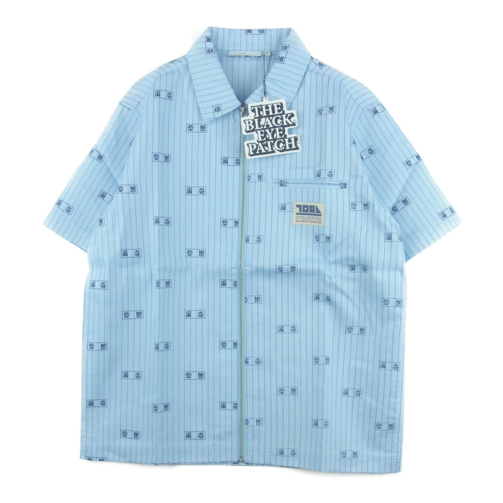 ブラックアイパッチ 21SS BEPSS21TP20 TRAICHI ZIP WORK SHIRT 寅壱 半袖 ワーク シャツ ライトブルー系 M【新古品】【未使用】【中古】