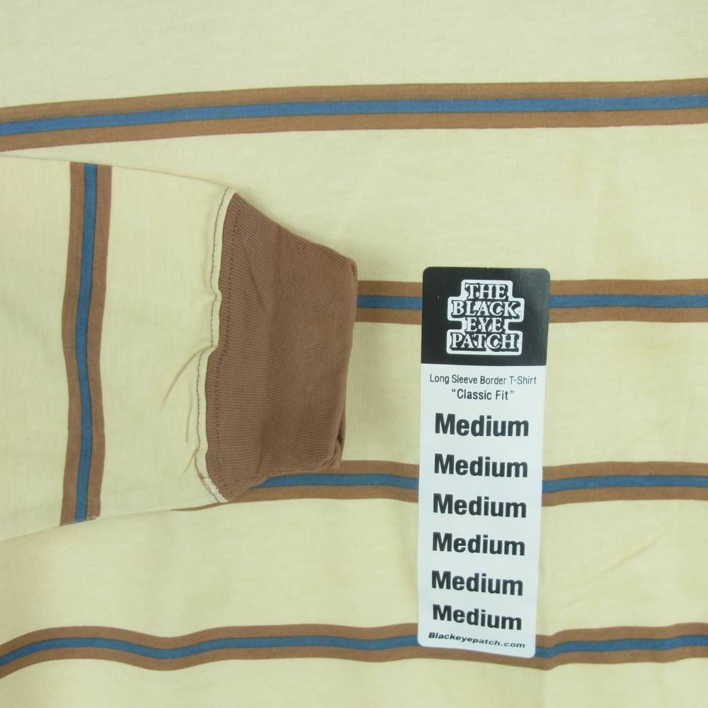 ブラックアイパッチ 21SS BEPSS21TE08 Label Bordered Long-Sleeve Tee ボーダー 長袖 Tシャツ ベージュ系 M【新古品】【未使用】【中古】