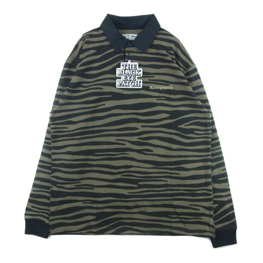 ブラックアイパッチ 21AW BEPFW21TP10 ZEBRA STRIPED RUGBY SHIRT ゼブラ ストライプ 長袖 シャツ ブラック系 オリーブ系 L【新古品】【未使用】【中古】