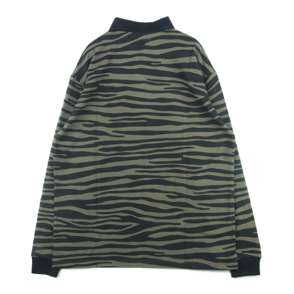 ブラックアイパッチ 21AW BEPFW21TP10 ZEBRA STRIPED RUGBY SHIRT ゼブラ ストライプ 長袖 シャツ ブラック系 オリーブ系 L【新古品】【未使用】【中古】