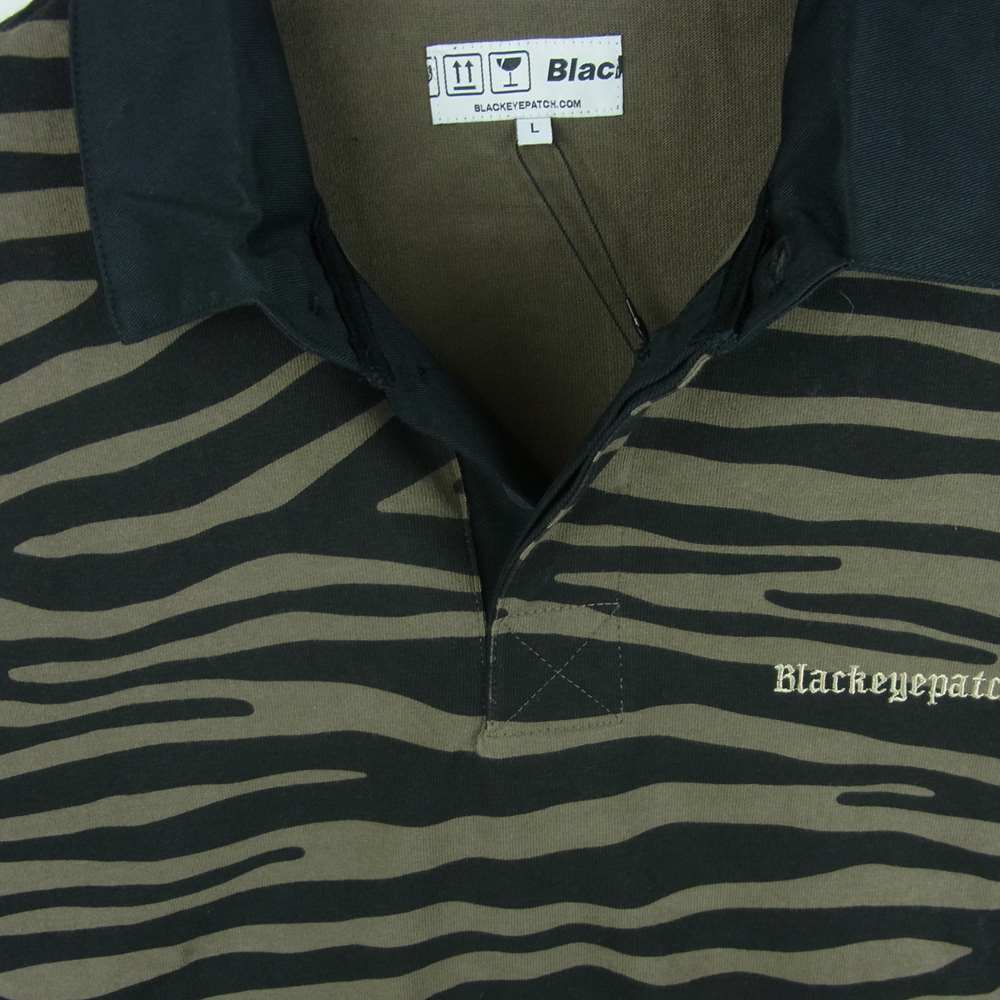 ブラックアイパッチ 21AW BEPFW21TP10 ZEBRA STRIPED RUGBY SHIRT ゼブラ ストライプ 長袖 シャツ ブラック系 オリーブ系 L【新古品】【未使用】【中古】