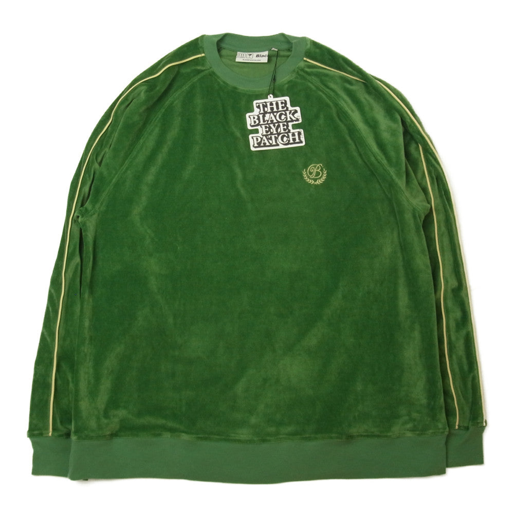 ブラックアイパッチ 21AW BEPFW21TP06 B Emblem Piping Velour Crew ベロア プルオーバー スウェット グリーン系 L【新古品】【未使用】【中古】