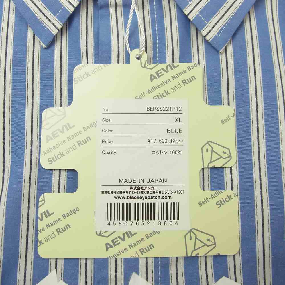 ブラックアイパッチ 22SS BEPSS22TP12 Beez-Eye Stripe Shirt ストライプ シャツ ブルー系 XL【新古品】【未使用】【中古】