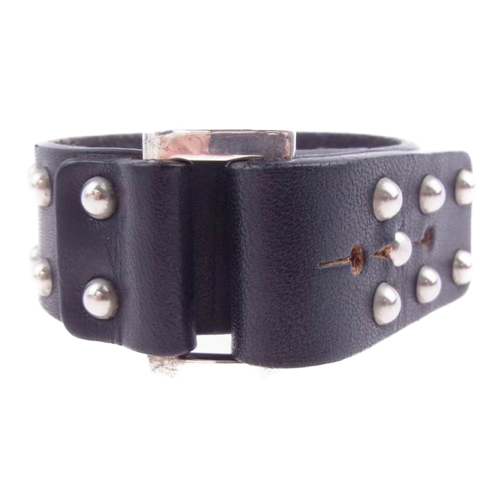 Yohji Yamamoto ヨウジヤマモト POUR HOMME HM-A10-771 シルバー925バックル レザー スタッズ ブレスレット ブラック系【中古】