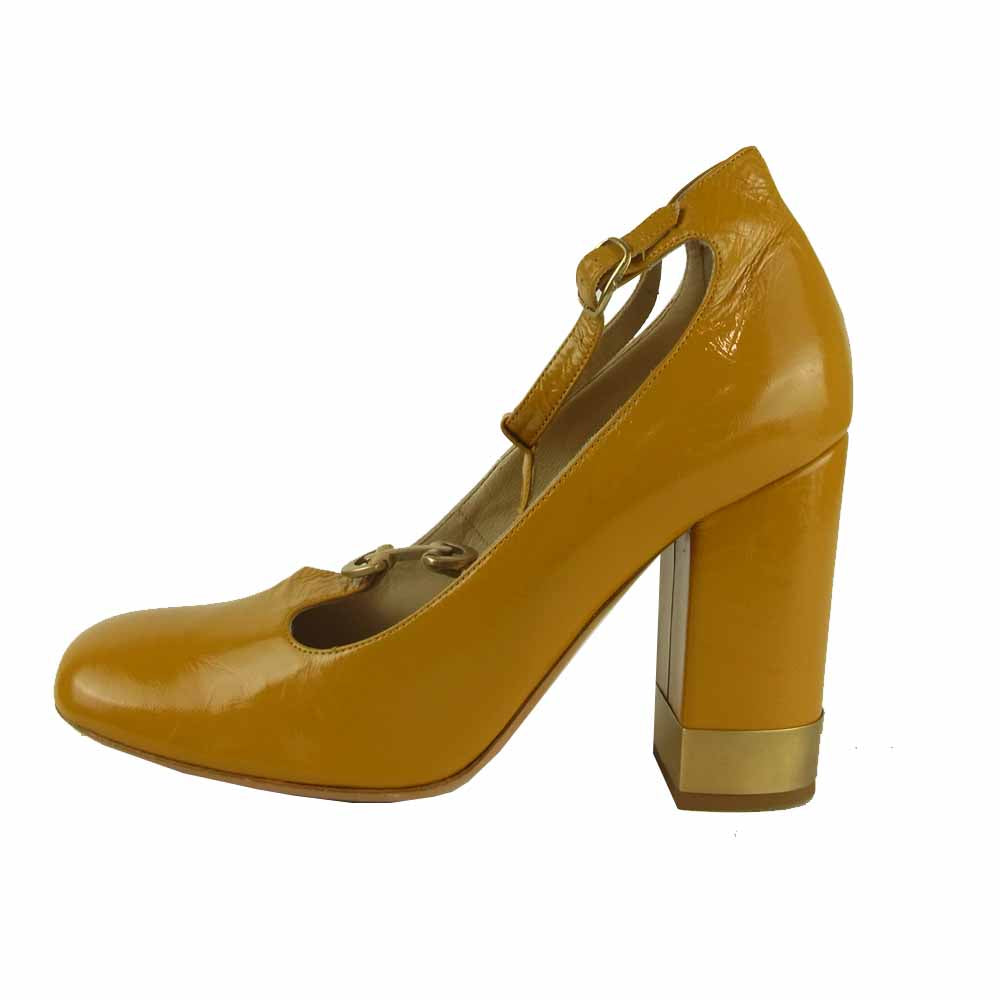Chloe クロエ チャンキー ヒール アンクル ストラップ パンプス マスタード系 36.5【中古】