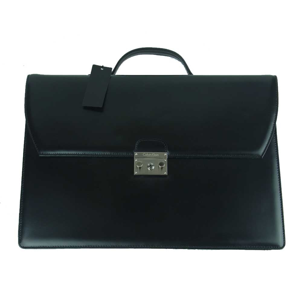 カルバンクライン CK 1207 59 JD collection コレクション レザー ブリーフ ケース ビジネス バッグ イタリア製 ブラック系【美品】【中古】
