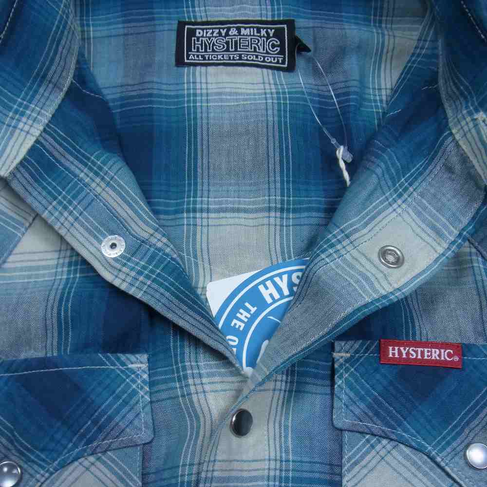 HYSTERIC GLAMOUR ヒステリックグラマー 02221AH03 SOCIAL CLUB 刺繍 ウエスタンシャツ ターコイズチェック M【新古品】【未使用】【中古】