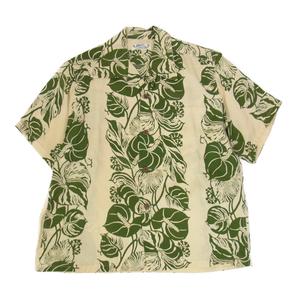 SUN SURF サンサーフ SS34446 ANTHURIUM BORDER ハワイアン アロハ シャツ グリーン系 XS【美品】【中古】