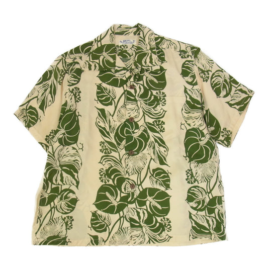 SUN SURF サンサーフ SS34446 ANTHURIUM BORDER ハワイアン アロハ シャツ グリーン系 XS【美品】【中古】