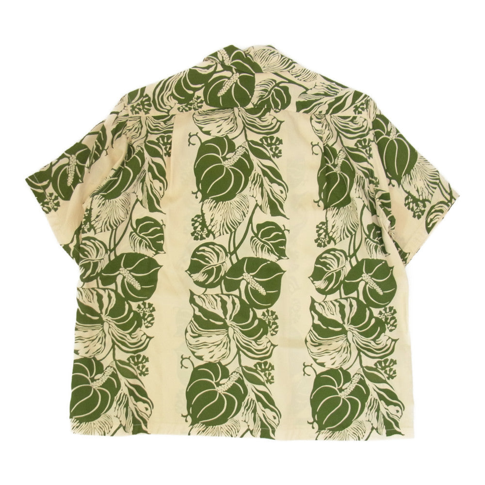 SUN SURF サンサーフ SS34446 ANTHURIUM BORDER ハワイアン アロハ シャツ グリーン系 XS【美品】【中古】