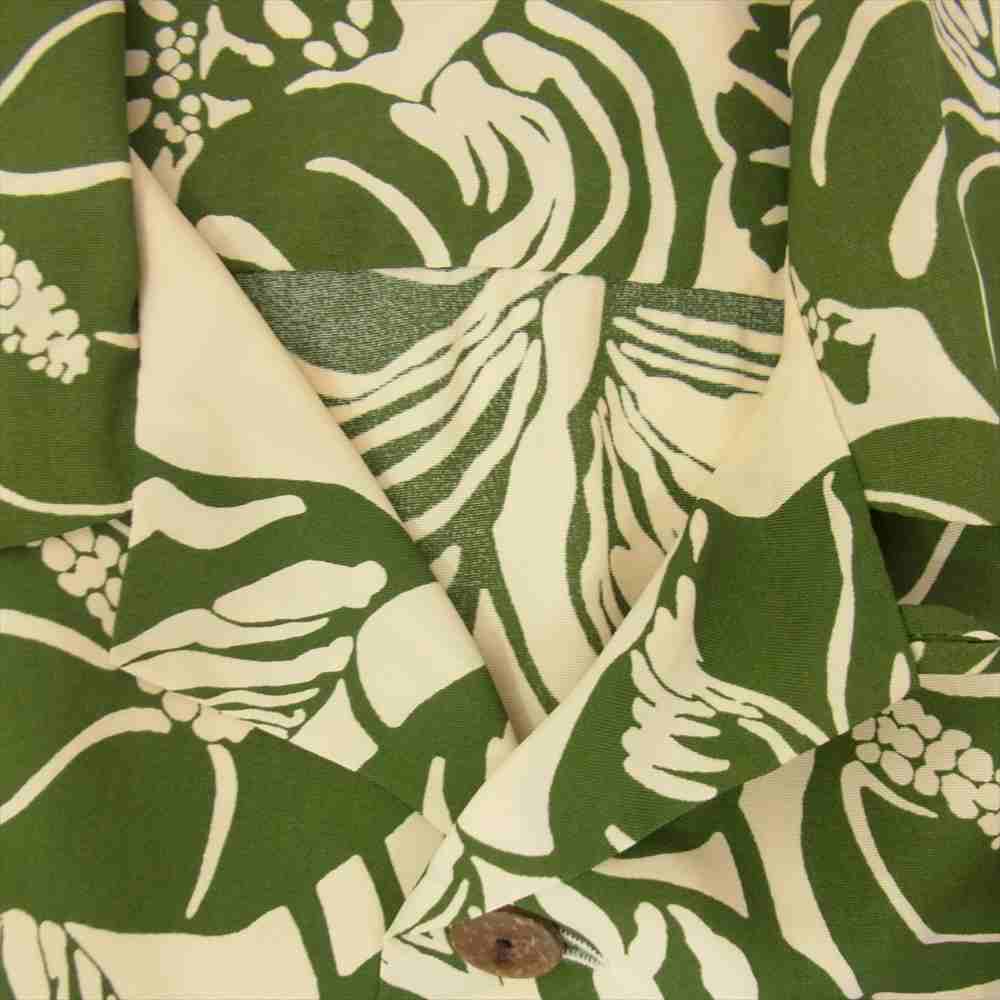 SUN SURF サンサーフ SS34446 ANTHURIUM BORDER ハワイアン アロハ シャツ グリーン系 XS【美品】【中古】