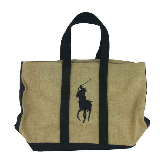 RALPH LAUREN ラルフローレン ビックポニー リネン 麻 トート バッグ ライトブラウン系 ベージュ系【中古】