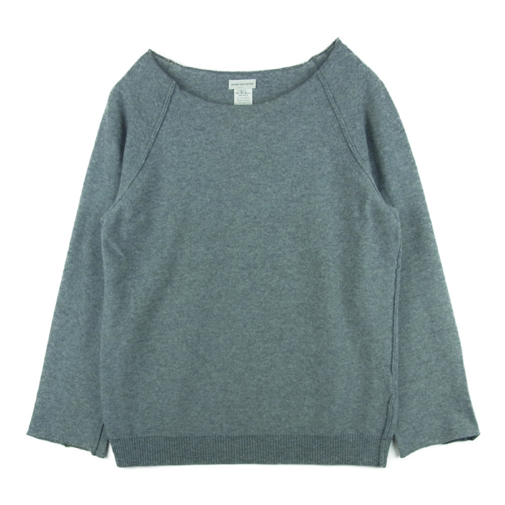 DRIES VAN NOTEN ドリスヴァンノッテン 国内正規品 アウトシーム ラグランスリーブ ウール ニット グレー系 L【中古】