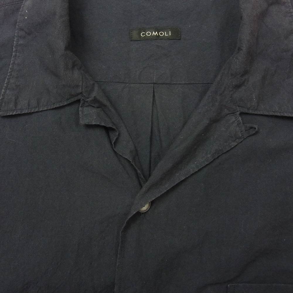 COMOLI コモリ R01-02010 タイプライター オープンカラー 半袖シャツ ネイビー系 2【中古】