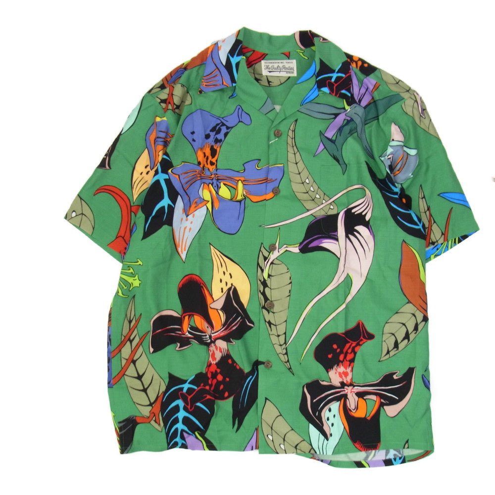 WACKO MARIA ワコマリア 22SS 22SSE-WMS-HI01 HAWAIIAN SHIRT S/S (TYPE 1) ハワイアン 半袖 シャツ 百花図 グリーン系 XL【新古品】【未使用】【中古】