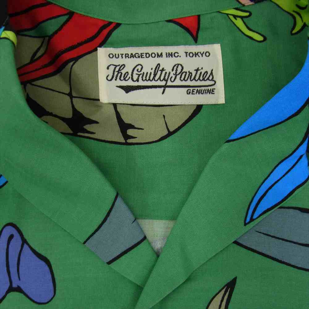 WACKO MARIA ワコマリア 22SS 22SSE-WMS-HI01 HAWAIIAN SHIRT S/S (TYPE 1) ハワイアン 半袖 シャツ 百花図 グリーン系 XL【新古品】【未使用】【中古】
